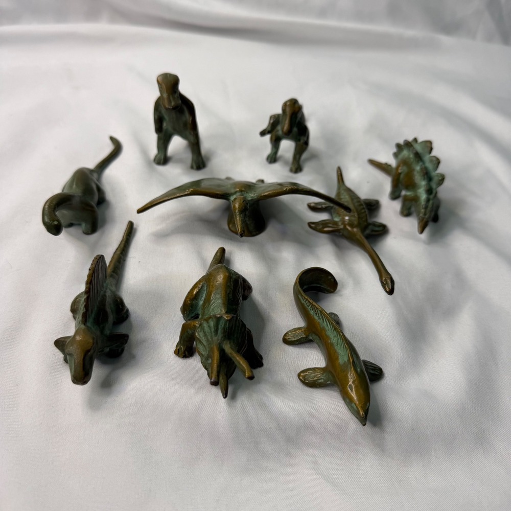 Vintage 1947 SRG Bronze Metal Dinosaur Figurine Lot of 9